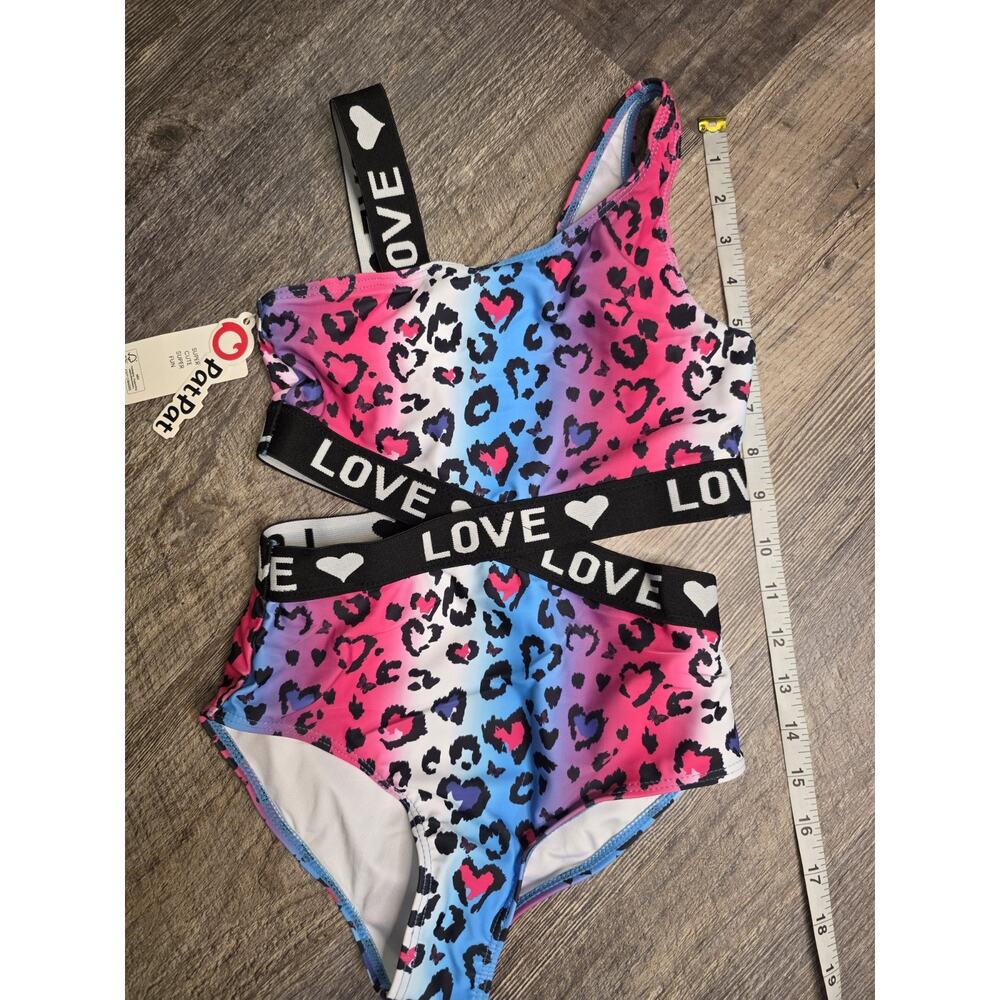 PatPat Girls Swimsuit Size 7-8Y Pink Blue Ombre Leopard Cutout One Piece NWT